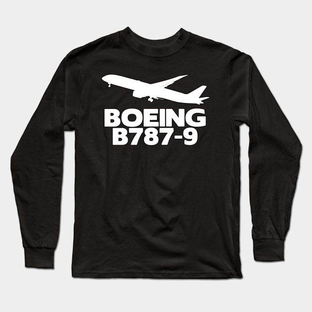 Boeing B787-9 Silhouette Print (White) Long Sleeve T-Shirt by TheArtofFlying